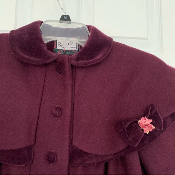Vintage Rothschild Coat Girls 5 Purple Wool Capelet Collar Dress Velvet - Picture 5 of 8
